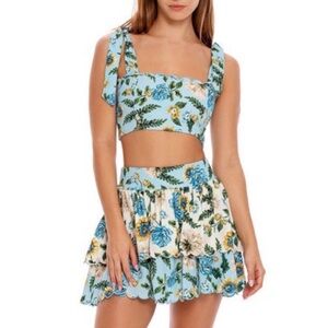 Agua Bendita Blue Floral Crop Top and Skirt Set